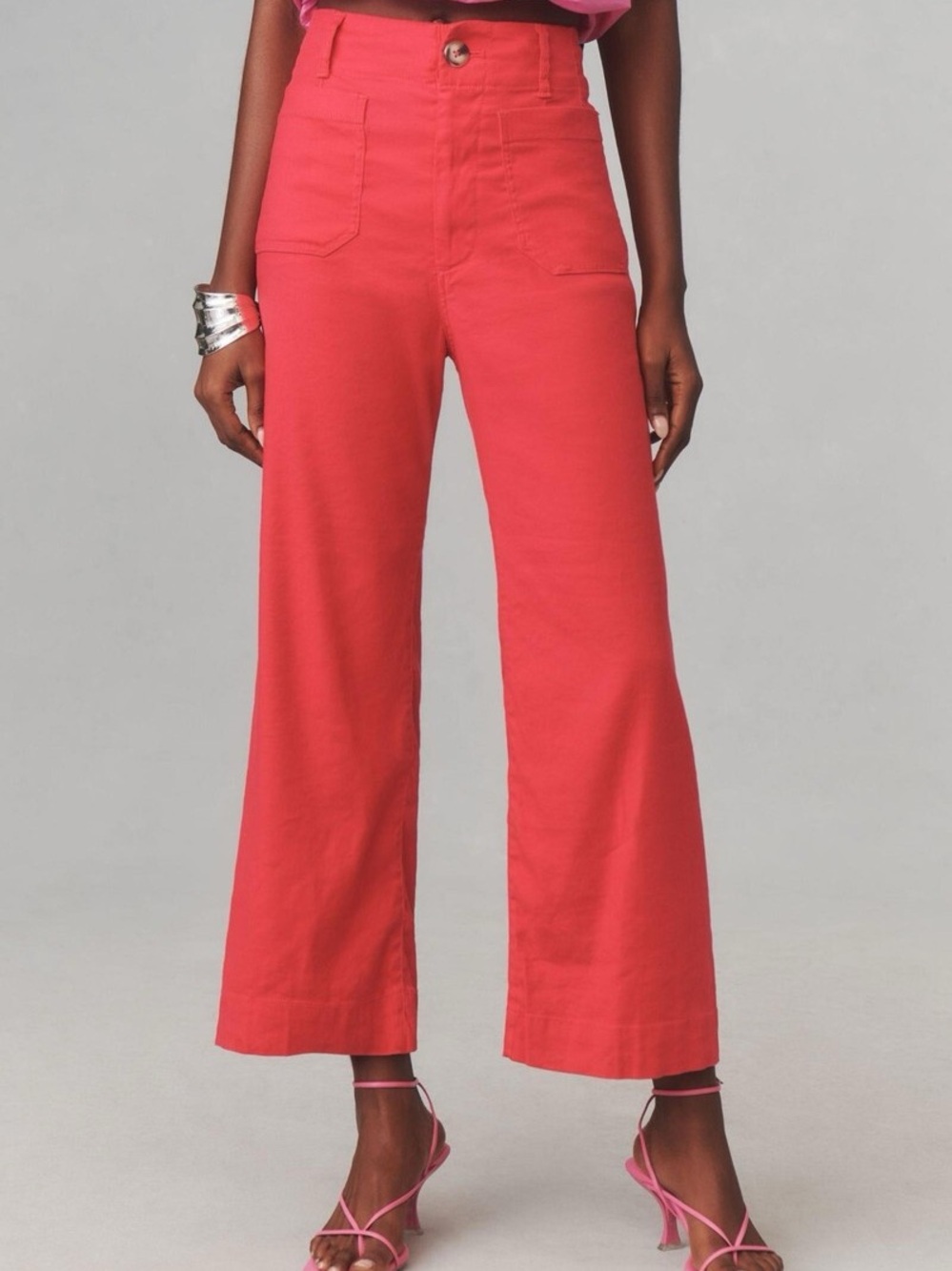 Anthropologie Maeve Colette Crop Linen Pants Wide Leg in Raspberry Pink Sz 32